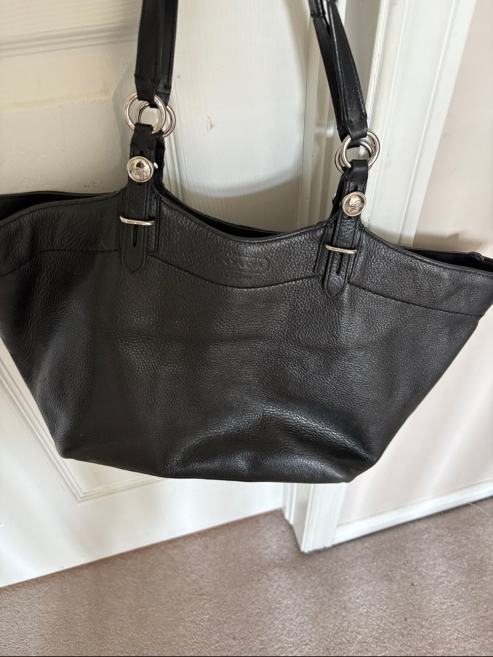 Coach Black Pebbled Leather Tote with Silver-Tone Accents